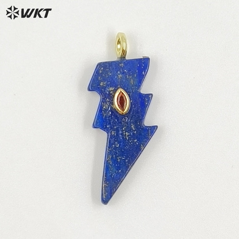 WT-P2100 Factory Wholesale Various Natural Gemstone With Zircon Lightning Shape Pendants For Friend Gifts Making Findings
