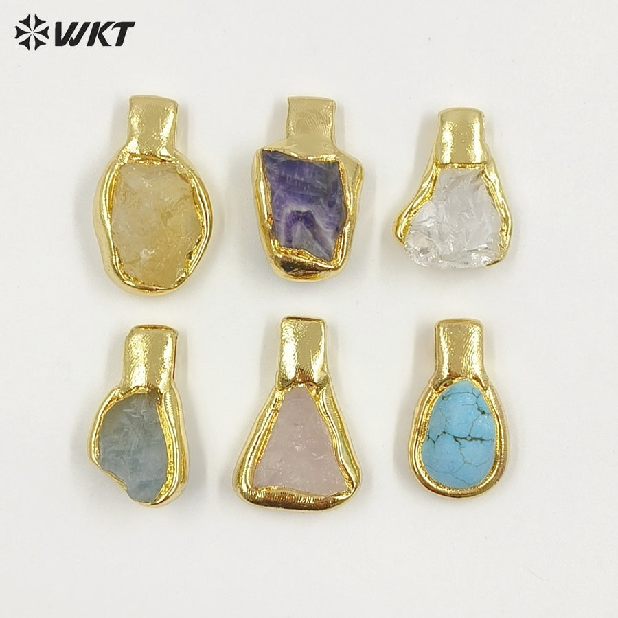 WT-P2035 Delicate Gold Plated Natural Quartz And Turquoise Irregular Little Stone Pendant For DIY Making Friend Gift Jewelry