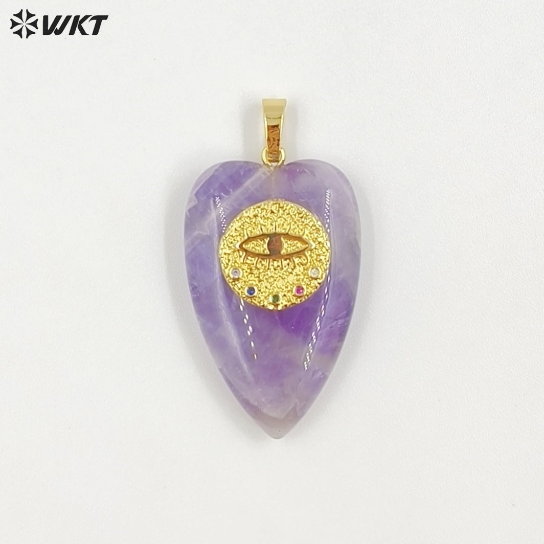 WT-P2047 Romantic Gold Plated Zircon And Tiger Eye Natural Gemstones Heart Shape Pendants As Lovely Handmade Jewelry Accessory