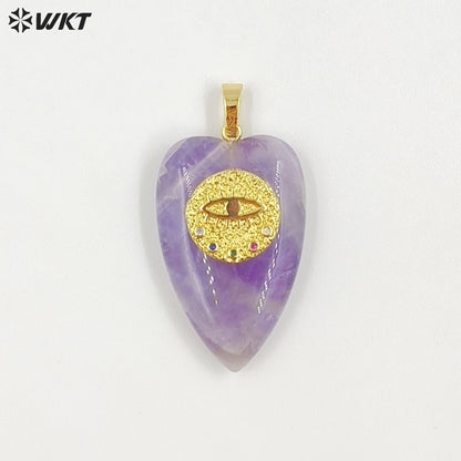 WT-P2047 Romantic Gold Plated Zircon And Tiger Eye Natural Gemstones Heart Shape Pendants As Lovely Handmade Jewelry Accessory