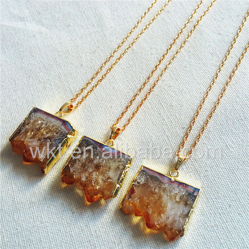 WT-N802 Christmas Presents for Women Natural Citrine Jewellery Necklace,Square Crystal Yellow Citrine Raw Stone Necklace