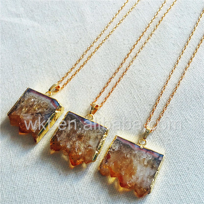 WT-N802 Christmas Presents for Women Natural Citrine Jewellery Necklace,Square Crystal Yellow Citrine Raw Stone Necklace