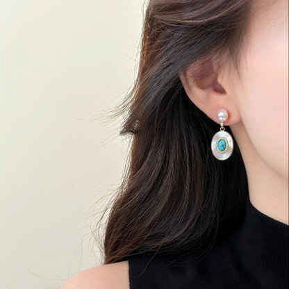WT-MPE174 Wholesale Vintage Gold Plated Mother Of Pearl With Zircon And Natural Stone Women Earrings For Fashion Jewelry Gifts