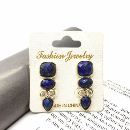 WT-E812 Newest Fashion Design Gold Plated Zircons And Three Natural Gemstones Drop Earrings As Lady Elegant Jewelry Gift