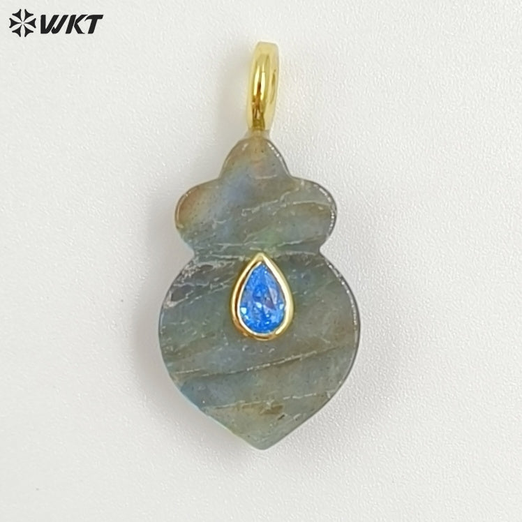 WT-P2058 Exclusive Design Zircon And Natural Gemstones Gourd Shape Pendants For Female Handmade Necklace DIY Accessory
