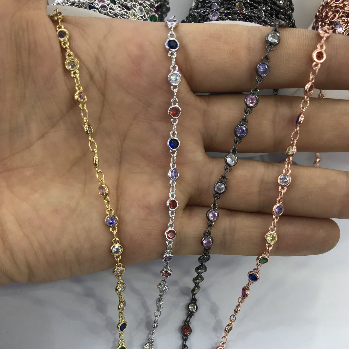 WT-BC132 Fashion Round Cubic Zircon Chain 18k Real Gold Plated Brass Chain Jewelry Making Cubic Zircon Chain