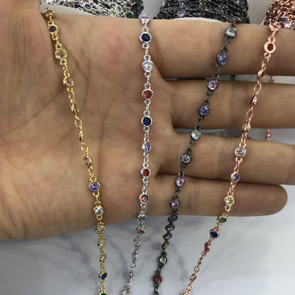WT-BC132 Fashion Round Cubic Zircon Chain 18k Real Gold Plated Brass Chain Jewelry Making Cubic Zircon Chain