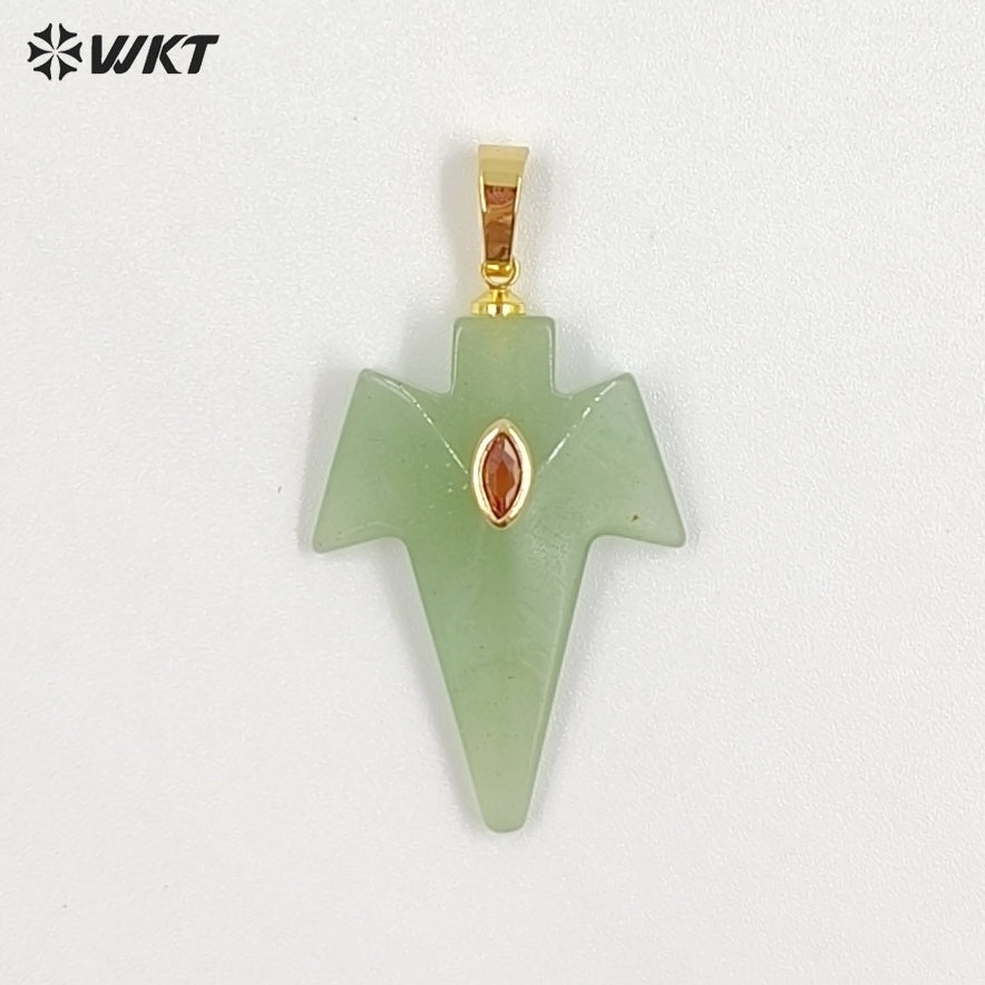 WT-P2096 Unique Design Zircon And Various Natural Gemstones Sword Shape Gold Pendants For Exclusive Necklaces Hand Making