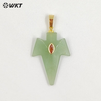 WT-P2096 Unique Design Zircon And Various Natural Gemstones Sword Shape Gold Pendants For Exclusive Necklaces Hand Making