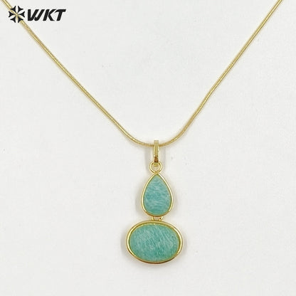 WT-N1537 Trendy Minimalism Gold Plated Thin Chain With Natural Gemstone Gourd Shape Pendant Necklace For Women Daily Wearing