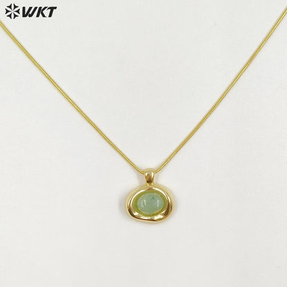 WT-N1496 The New Listing Trendy Gold Plated Fine Chain Natural Gemstone Round Pendant Necklace As Ladies Birthday Gift