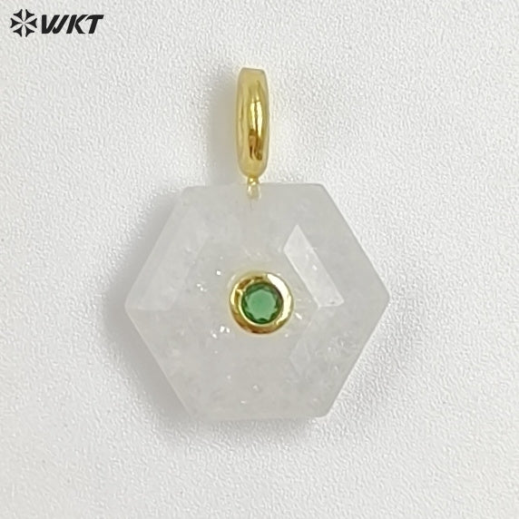 WT-P2060 Popular Trendy Round Zircon And Various Natural Gemstones Geometric Hexagon Pendants For Lady Necklace Handmade Jewelry