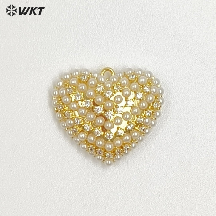 WT-MP315 Beautiful Brass With Artificial Pearl Heart Shape Gold And Silver Colors Pendant Wholesale DIY Necklace Accessories
