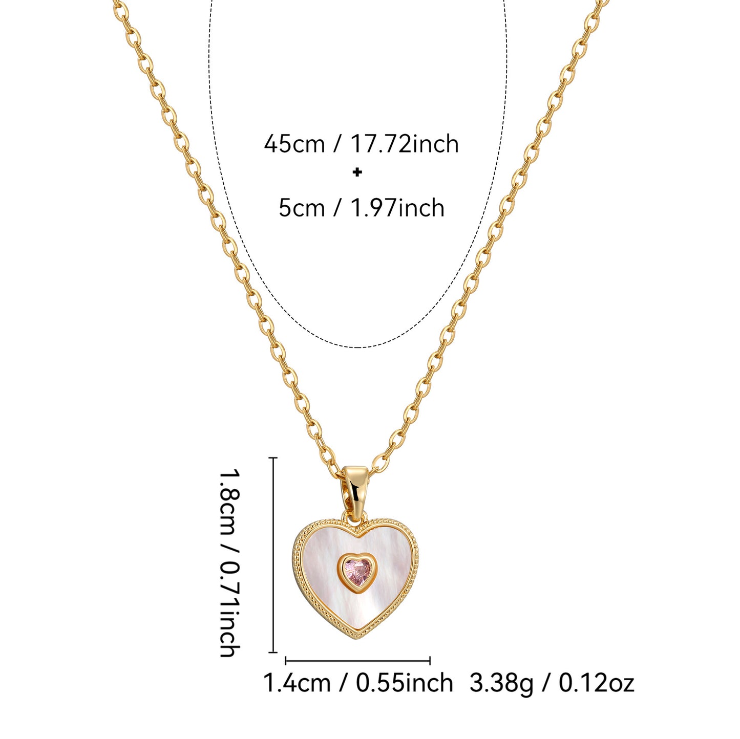 WT-MN1003 Romantic Design Thin Chain Gold Plated MOP And Zircon Heart Shape Pendant Necklace For Women Fashion Jewelry Gift