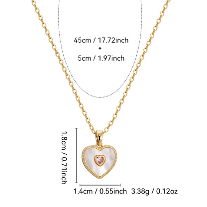 WT-MN1003 Romantic Design Thin Chain Gold Plated MOP And Zircon Heart Shape Pendant Necklace For Women Fashion Jewelry Gift