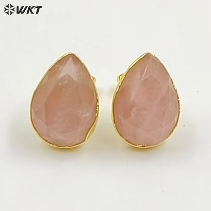 WT-E800 Fashion Classical Gold Plated Various Natural Gemstones Waterdrop Shape Earrings As Lady Elegant Jewelry Decoration