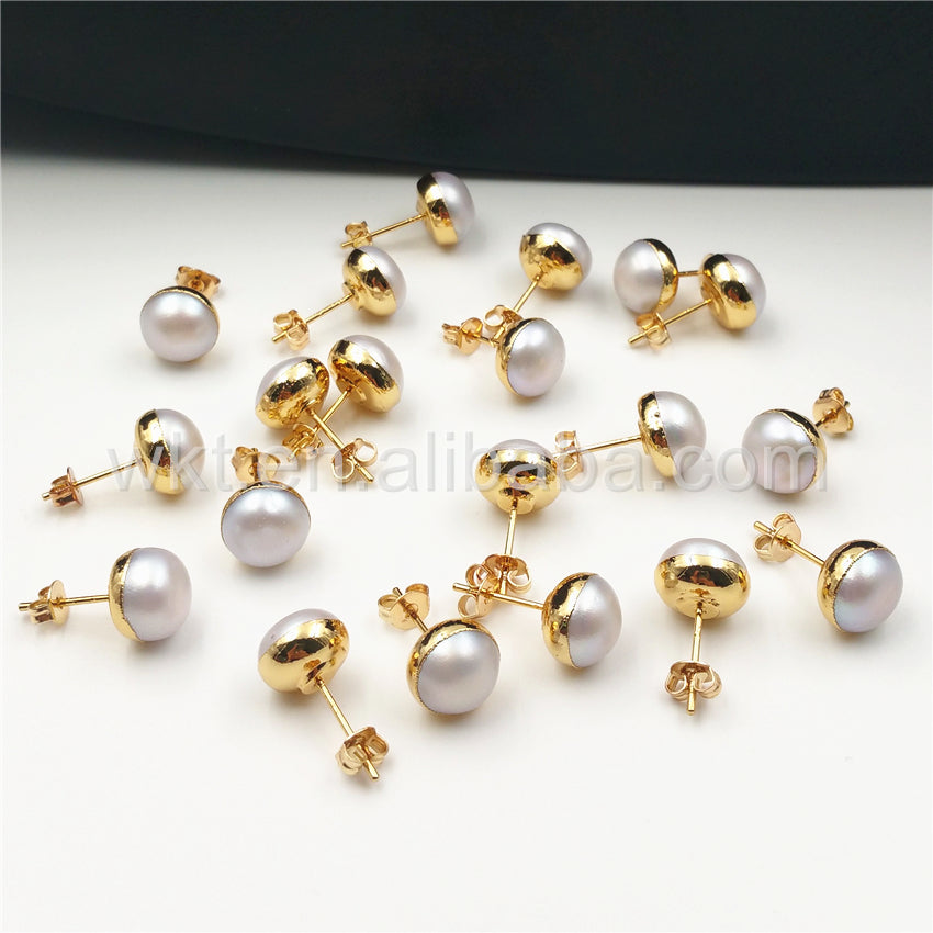 WT-E304 Fashion Pearl Studs Earrings for Women Jewelry Gift,10mm Round Freshwater Pearl Stud Earrings in High Quality Wholesale
