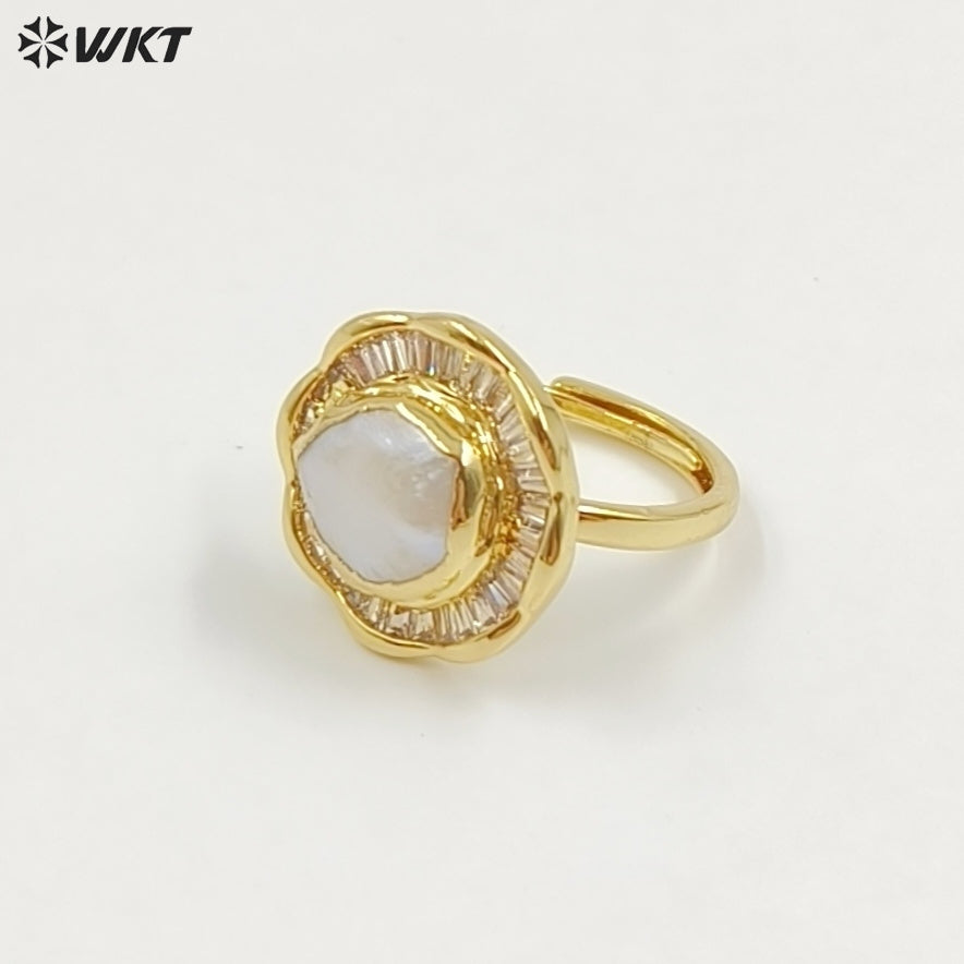 WT-MPR156 Top Fashion Multi Designs 18K Gold Electroplated Adjustable Size Pearl Rings For Women Daily Decorative Jewelry