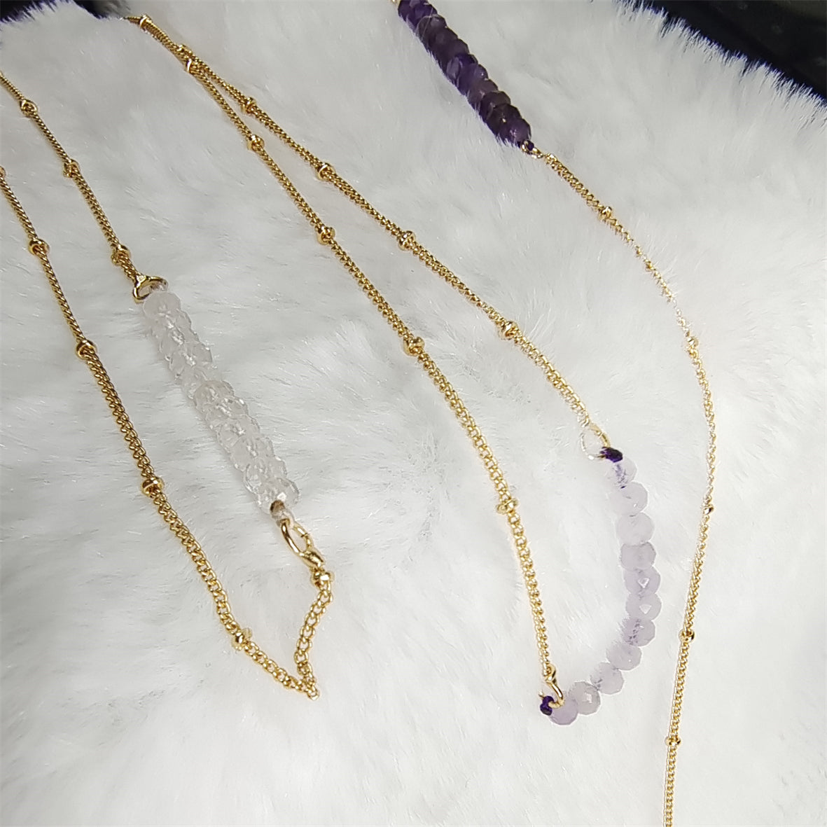 BFN018 Fashion 16 Inch Long White Crystal Tourmaline Pearl Amethysts Healing Crystal Rose Quartz Beads Necklace Chain Necklace