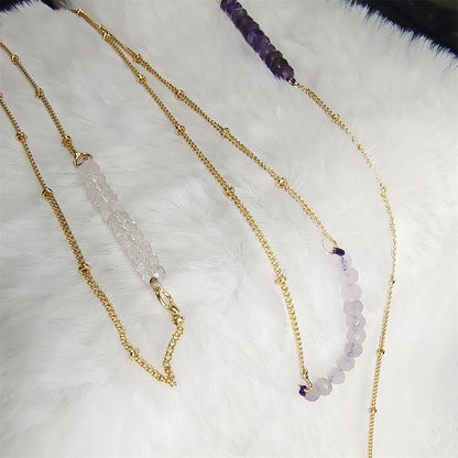BFN018 Fashion 16 Inch Long White Crystal Tourmaline Pearl Amethysts Healing Crystal Rose Quartz Beads Necklace Chain Necklace