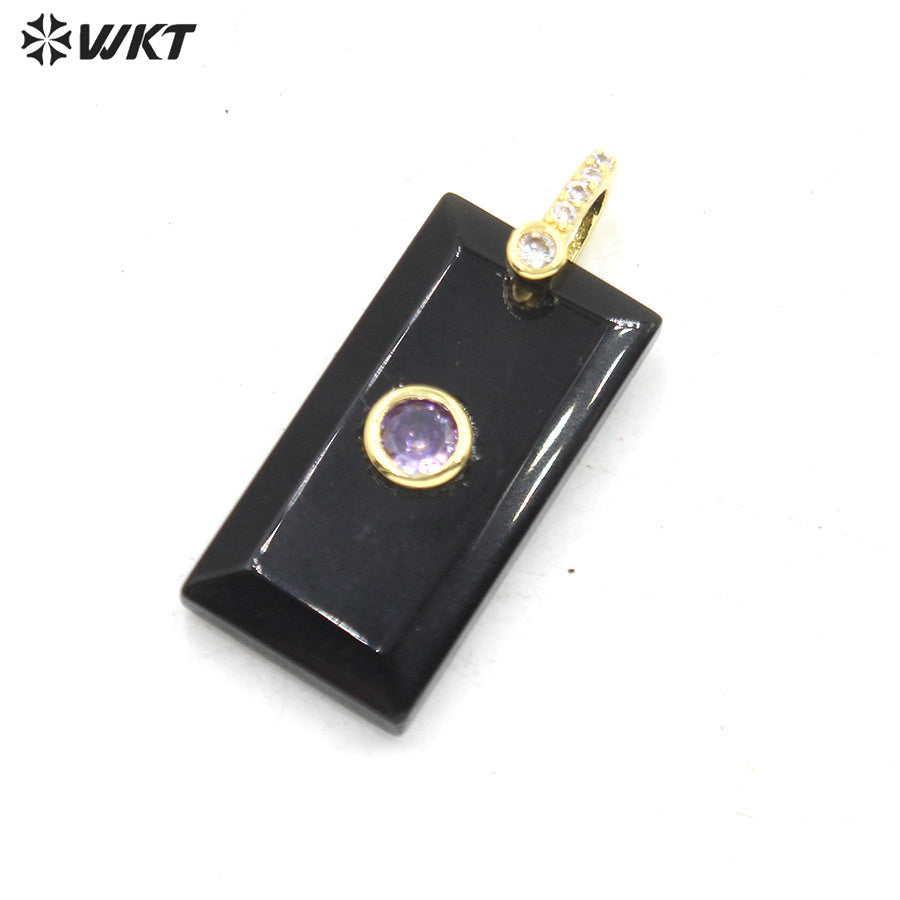 WT-P2124 Factory Wholesale Zircon And Various Natural Gemstones Rectangle Facted Pendants For Female Fashion Necklace Design
