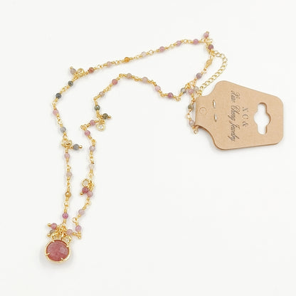 WT-N1431 16+2Inch Extend Chain Long Vubic Zircon Stone18k Yellow Gold Beads Necklace Gemstone Casual Long Statement Necklace
