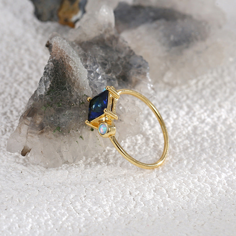 WT-MR046 Wholesale Classic Gold Electroplated Natural Opal And Square Zircon Women Rings As Party Birthday Jewelry Gifts
