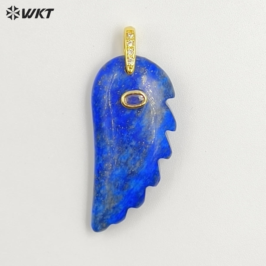 WT-P2061 Amazing Vaious Natural Gemstones And Zircon Carve Feather Shape Pendants As Female Cute Earrings DIY Accessory