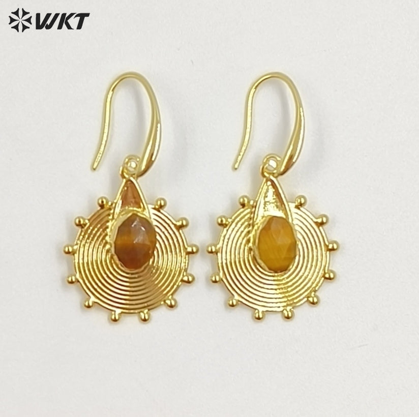 WT-E832 Amazing 18K Gold Plated Natural Gemstone Sun Shape Earrings For Women Popular Fashionable Decorative Accessories