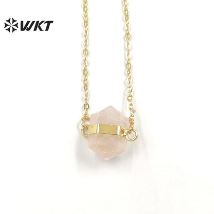 WT-N1379 Attractive Small Hexagon Necklace Fashion 18k Gold Plated Pendant Necklace Natural Crystal Quartz Pendant Necklace