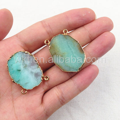 WT-P849 New Natural Slice Australia Chrysoprase Stone Pendant with Gold Edged