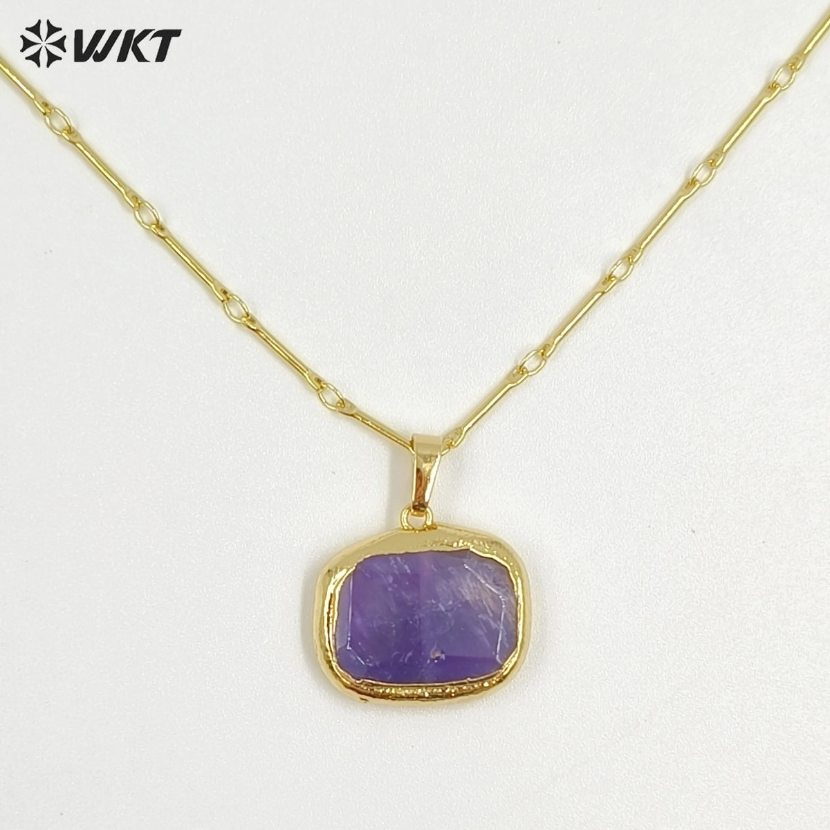 WT-N1184 Newest Natural Amethyst Pendant Necklace Amazonite Pendant Necklace Women Stylish Natural Strawberry Quartz Necklace