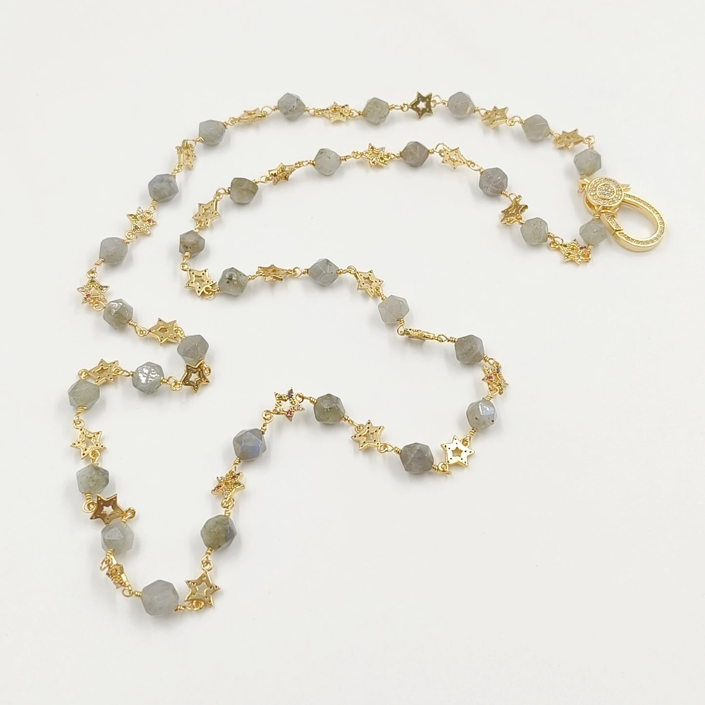 WT-N1435 Gorgeous Natural Colorful Beads Chain 90cm Long Handmade Wire Wrapped Rosary Beads Chain Necklace