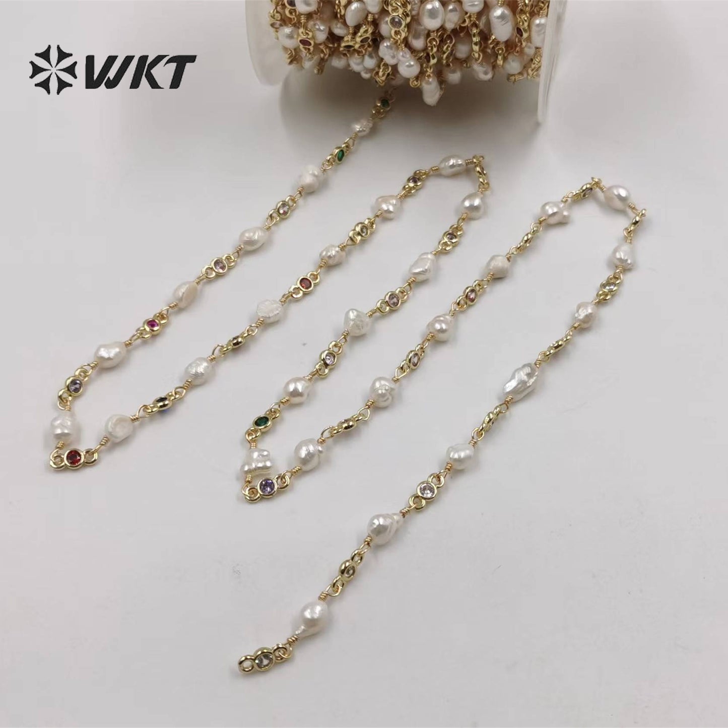 WT-RBC209 Hot Sale Delicate Pearl Chain Natural Pearl with 18k Real Gold Plated for Jewelry Necklace Bracelet DIY Pearl Chain