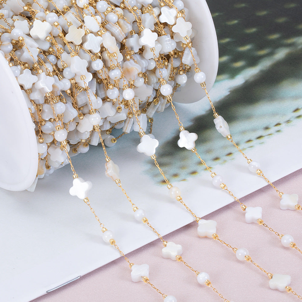 WT-STS021 Good Quality Natural Shell Heart Star Round Shape Stainless Steel Jewelry Chain As Handmade Necklace Accessory