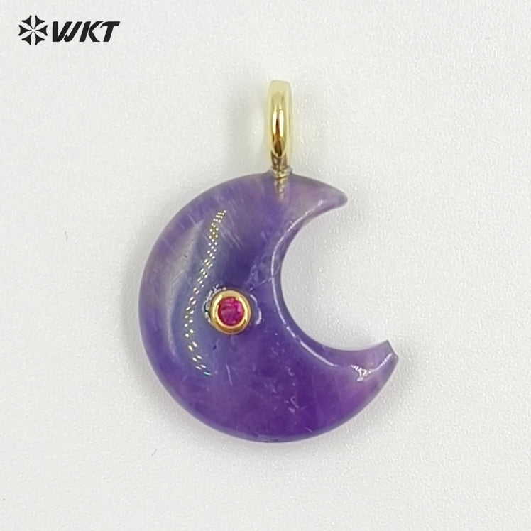 WT-P2098 Good Quality Zircon And Multiple Natural Gemstones Moon Shape Pendants As Female Handmade Earrings Accessories