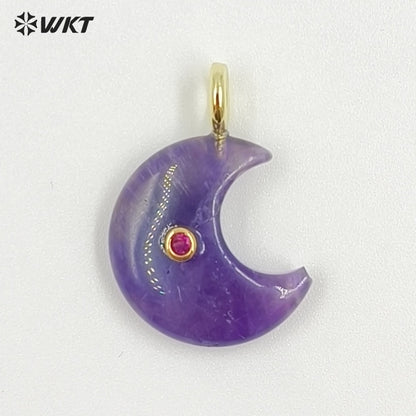 WT-P2098 Good Quality Zircon And Multiple Natural Gemstones Moon Shape Pendants As Female Handmade Earrings Accessories