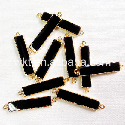 WT-C109 Amazing Long Black Agate bar Connector for Jewelry Making 24k Gold Plated Rectangle Black Agate Connector