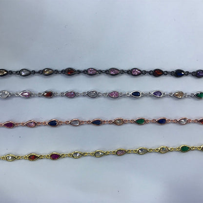 WT-BC131 Wholesale Water Drop Cubic Zircon Chain 18k Real Gold Plated Brass Chain Four Color Select Cubic Zircon Chain