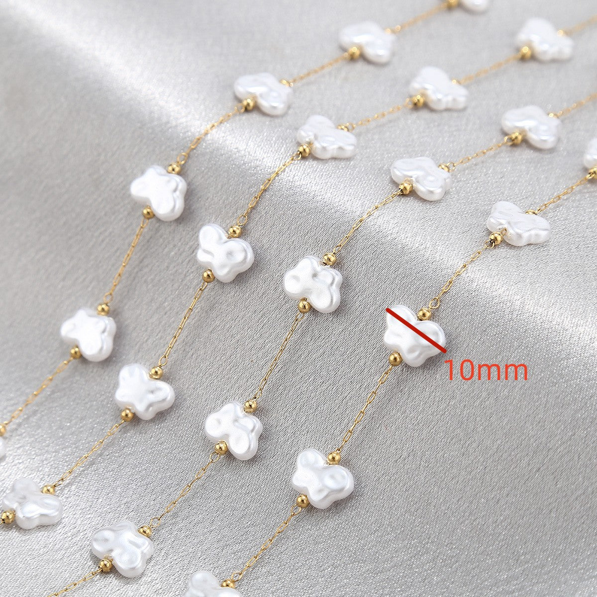 WT-STS020 Newest Fashion Artificial Pearl Flower Cross And Shell Moon Shape Stainless Steel Chain For Lady Bracelet Making