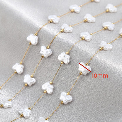 WT-STS020 Newest Fashion Artificial Pearl Flower Cross And Shell Moon Shape Stainless Steel Chain For Lady Bracelet Making