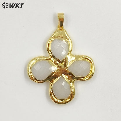 WT-P2055 Popular Sale 18K Gold Plated Tiger Eye Natural Gemstones Cross Pendants For Trendy Necklace Making Accessories