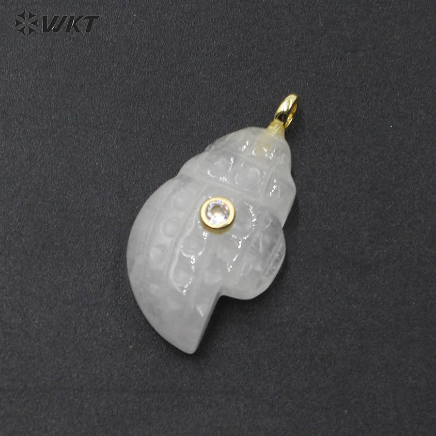 WT-P2122 Popular Lovely Style Natural Gemstones And Zircon Conch Shape Pendants For Handmade Earrings DIY Accessories