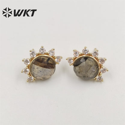 WKT-E671 WKT New Design Fashion Micropaved Cubic Zircon Round Stone Eye Studs Charming Natural Faceted Stone Earring Studs