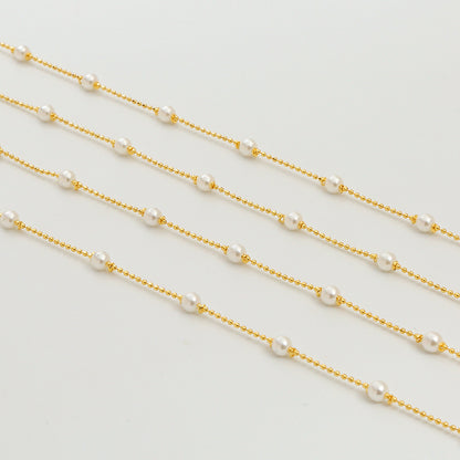 WT-RBC234 Newest 18K Gold Plated Tiny Round Ball White Artificial Pearl Beads Fashion Women Chain Jewelry Findings