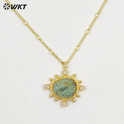 WT-N1526 Wholesale Delicate Gold Plated Various Natural Gemstones Pendant Necklaces For Female Daily Decorative Jewelry
