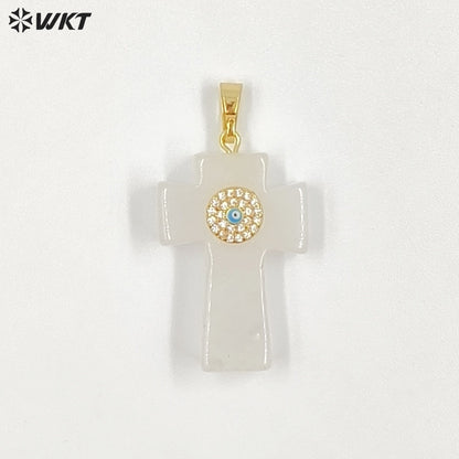 WT-P2046 Hot Sales Vintage Style Rose Quartz Multi Natural Gemstones With Zircon Cross Pendants For Women Fashion Jewelry Making