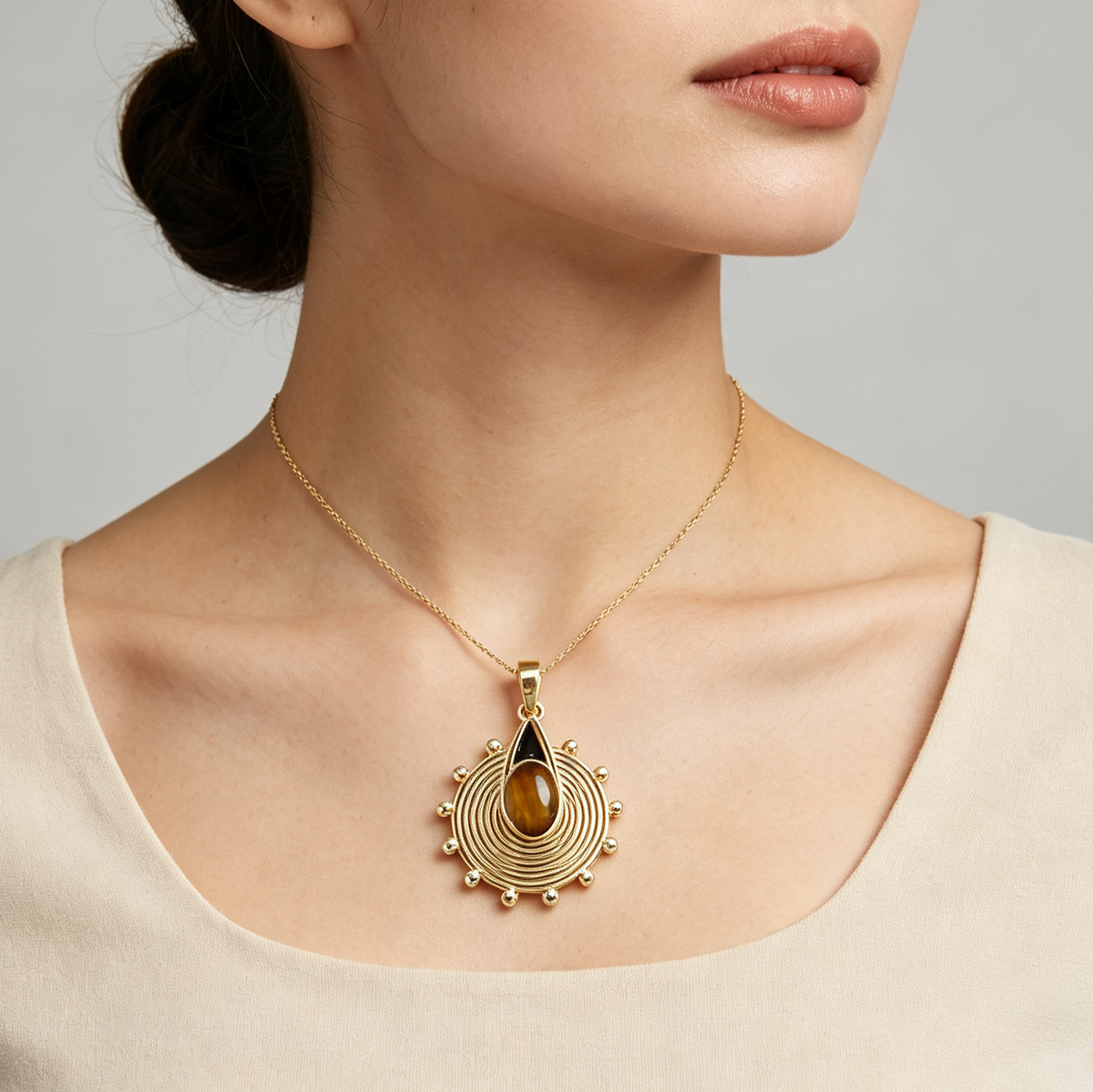 WT-P2150 Unique Wonderful Style 18K Gold Plated Natural Gemstone Sun Shape Pendants For Women Special Necklace DIY Making