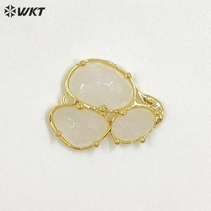 WT-P2130 Good Quality Exquisite 18K Gold Plated Three Natural Gemstones Pendants For Women Necklace Earrings DIY Making