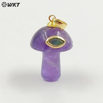 WT-P2063 Cute Boutique Natural Gemstones And Zircon Mushroom Shape Little Gold Pendants As Women Trendy Jewelry Findings